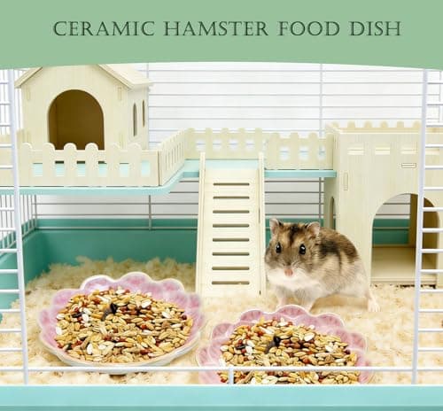 Hamster Food Bowl，2 Pcs Sunflower Hamster Bowls,Hamster Ceramic Food Bowl，Food Dish for Small Animals Hamster Guinea Pig Rat Mice Gerbil Dwarf (Pink+Green) - Thumbnail 3
