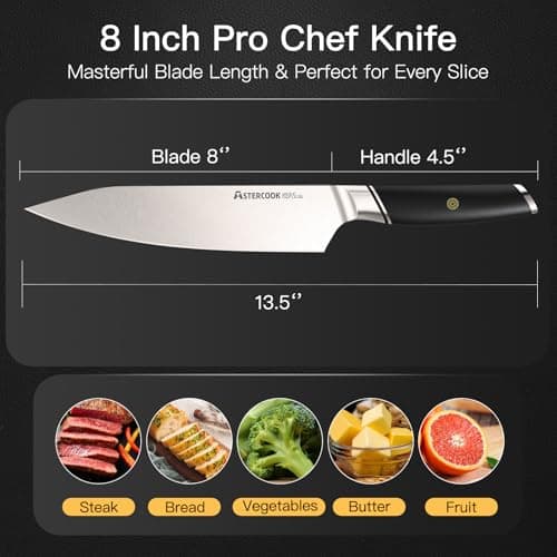 Astercook Chef Knife, 8 Inch Professional Kitchen Chef Knife, German High Carbon Stainless Steel Ultra Sharp Knife, Chefs Knives with Ergonomic Handle and Gift Box (ABS Handle), Mothers Day Gifts - Thumbnail 4