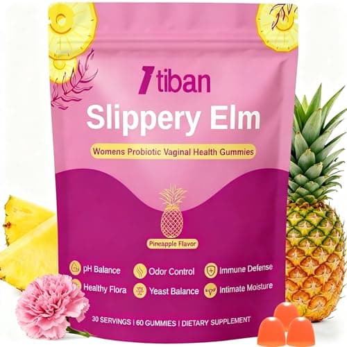Itiban Slippery Elm Feminine Probiotic Moisture Gummies, pH Balance, Vaginal Flora, Odor Health with Bacillus coagulans, Delicious Pineapple Flavor, 60 Count