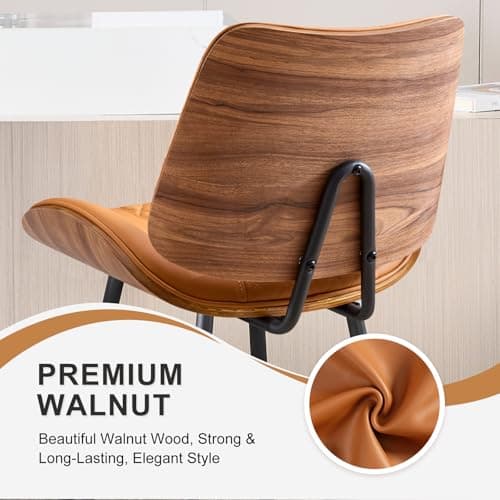 BERYTH Counter Height Barstools Set of 3, 26.9" Armless Stools with Metal Legs, Walnut Pub Chair in Modern Style,PU Leather Bentwood Bar Chair for Home Counter, Kitchen Dining Island,Cafe(WhiskyBrown) - Thumbnail 3