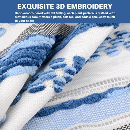 yuboo Summer Coastal Decorative Throw Pillows Set of 2, 18x18 Blue and White Textured Tufted Pillow Covers, Nautical Beach House Decor for Couch, Sofa, Bedroom and Patio (Inserts Not Included) - Thumbnail 4