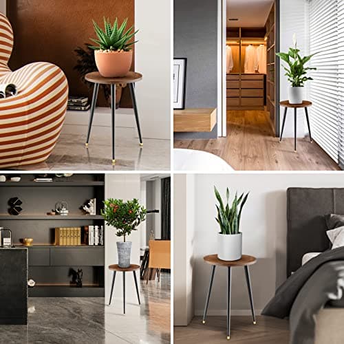 KINNARY Plant Stand Indoor, Mid Century Wood Plant Stand Plant Table for Flower Pots, Heavy Duty Metal Tall Plant Holder, Modern Home Decor Small Round Side End Table (11.8"x16") - Thumbnail 5