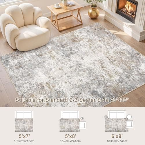 UERMEI 6x9 Area Rug Living Room Rugs - Washable Neutral Modern Abstract Soft Thin Large Rug Indoor Floor No Slip Rug Carpet for Bedroom Under Dining Table Home Office Decor - Brown Grey - Thumbnail 5