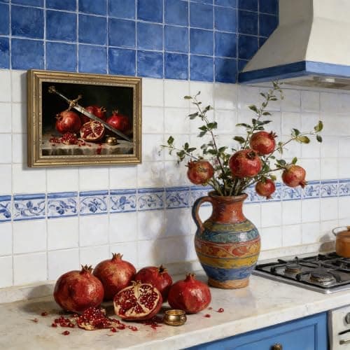 Gold Framed Wall Art, Dark Academia Pomegranate Canvas Prints - Vintage Gothic Kitchen Still Life Pictures, Moody Sword and Fruit Decor Gallery Artwork for Living Room, Bedroom 12x16 inch - Thumbnail 6