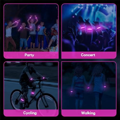 esonstyle 6 PCS LED Bracelets, LED Light Up Bracelets, Pink LED Wristbands, Led Slap Bracelets for Walking, Running, Jogging, Concerts, Sports, Camping, Sporting Events, Party, Rave Accessories - Thumbnail 2