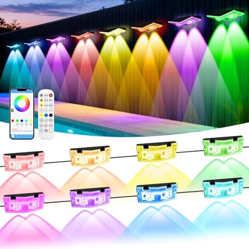 Implimage Outdoor Fence Lights, RGB+IC Smart Outdoor Lighting, 50FT LED Fence Lighting with App & Remote Control, IP67 Waterproof, Timer for Patio, Backyard, Wall - Image 1