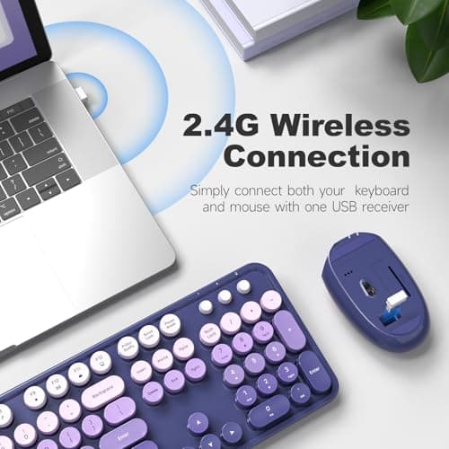 Dilter Wireless Keyboard and Mouse Combo, 104 Keys Full-Size Typewriter Keyboards, 2.4 GHz USB Receiver Plug and Play for Windows 7 8 10 11, PC, Laptop, Desktop (Purple) - Thumbnail 4