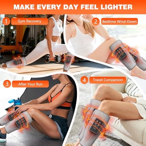 FLORAVIC Cordless Leg Massager with Heat for Daily Pain & Comfort Use, Calf Massager with Adjustable Wraps, 3 Modes & 3 Intensities, Useful Gift for Men, Athletes & Seniors, Relaxation Gifts for Women - Thumbnail 4
