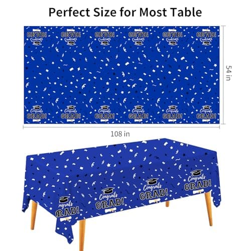 Labrostar Graduation Decorations 2026 Graduation Tablecloths Congrats Grad Table Cover 54"x108" for Class of 2026 Graduation Party Decorations Supplies 3Pcs Blue - Thumbnail 2