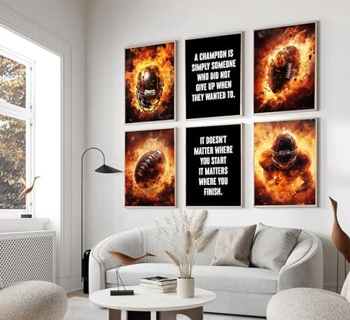 6Pcs Inspirational Football Wall Art Motivation Rugby Sports Quotes Inspiring Posters Paintings Pictures Wall Decor Canvas Print Artwork for Boy's Teenager room Man's room Home Decoration Unframed - Thumbnail 5