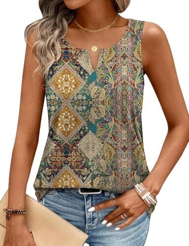 JUSTFASHIONNOW Sleeveless Tank Tops for Women V Neck Tshirts Cute Summer Tops Dressy Casual Blouses Trendy Resort Wear(Yellow, X-Large) - Thumbnail 2