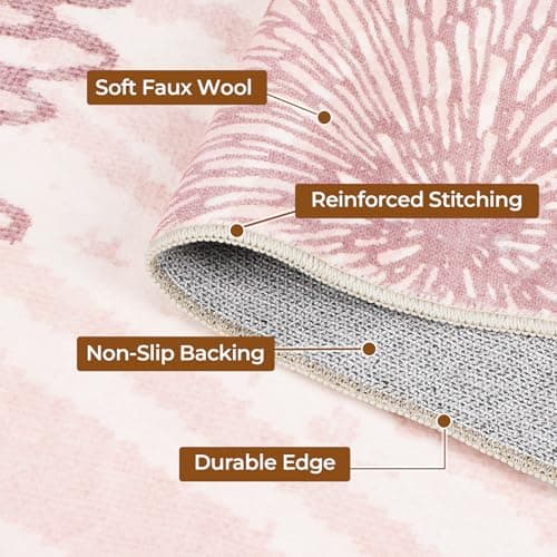 WITSHOCK Pink Rugs 8x10 for Bedroom Girls,Floral Modern Distress Print Pattern Carpet for Living Room Dining Room,Stain Resistant Anti Slip Backing Rugs for Kids Room Nursery Playroom,Light Pink - Thumbnail 6