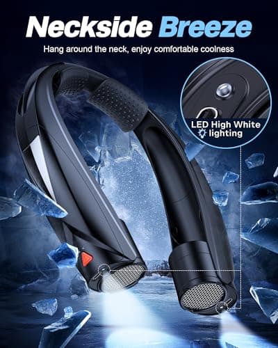 Laimiod Neck Fan - Portable Neck Fan with LED Book Light, 6-20h Long Battery Life, 6 Speeds Adjustable, USB-C Rechargeable, Hands-Free Wearable Fan, Cooling Personal Fan Gifts for Men Women Dad Mom - Thumbnail 2