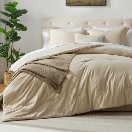 satisomnia King Size Lightweight Comforter Beige, 3 Piece Comforter Set King - Image 1