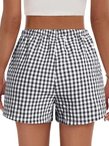 GKBK Boxer Shorts for Women Gingham Pajama 2026 Summer Spring Casual Lounge Sleep Cute Plaid Drawstring Shorts Y2K Beach Bottoms Trendy Black White Plaid L - Thumbnail 3