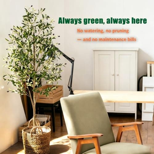 7ft Artificial Olive Trees Indoor, Tall Faux Olive Tree 7 Feet Fake Plants with Realistic Leaves Olive Silk Tree Home Office Living Room Garden Decor - Thumbnail 5