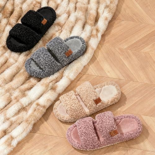 ATHMILE House Slippers for Women with Platform Memory Foam Arch Support Open Toe, Fuzzy Fluffy Cozy Womens Slippers for Home Indoor Outdoor Bedroom Ladies Gifts Pantuflas Para Mujer - Thumbnail 6