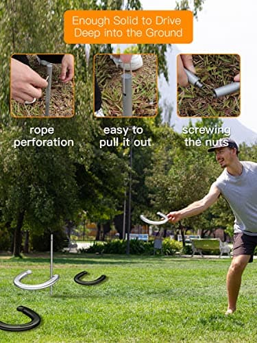 NQV Horseshoe Outside Game,Horse Shoe Game Kit,Horseshoe Set on Lawn Beach Soil Outdoor Backyard Adults. 4 Traditional Heavy Duty Forged Steel Horseshoes Regulation Size+2 Forged Steel Stakes+1 Bag - Thumbnail 2