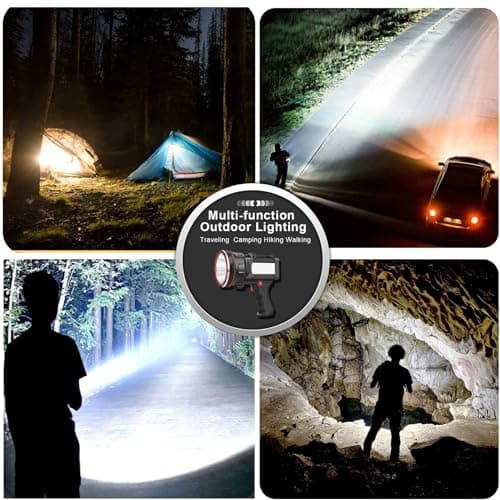 anlook Rechargeable Spotlight Flashlight, Super Bright Handheld Spot Light with COB Light & Foldable Stand, Waterproof Long Lasting Hand Held Searchlight Spotlight for Boating Camping Hunting Fishing - Thumbnail 6