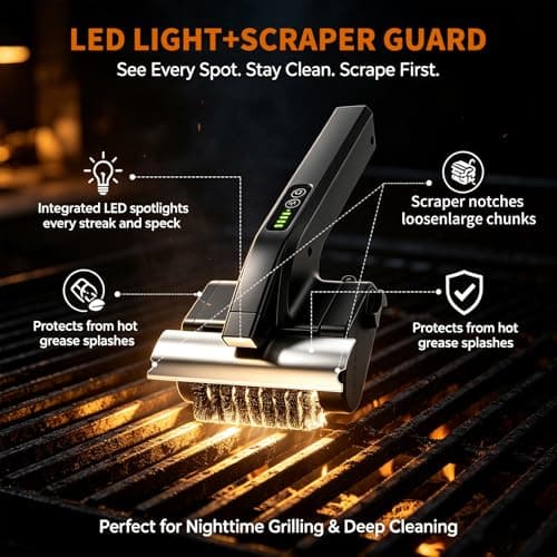 Electric Grill Brush, High Torque BBQ Bristle-Free Cleaner – Rechargeable Cordless with LED Light, Splash Guard & Scraper, Heavy Duty Grill Cleaner Tool for Outdoor Grill, Gift for Men Dad - Thumbnail 6