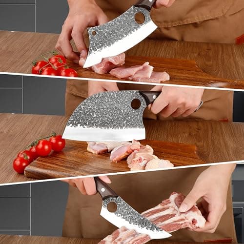 Plys Forged Butcher Knife Set: Comfortable Handle for Long Use - 3PCS Viking Kitchen Knives Set for Mens - Handmade Cooking Meat Cleaver for Cutting and Chopping - Thumbnail 3