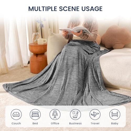 Danctec Cooling Blanket for Hot Sleepers, Summer Cool Throw for Hot Flashes or Night Sweats, Q-Max>0.4 Cool Fiber for Double Bed Couch Sofa, Lightweight Cold Blankets, Queen Size, 79x86 inch, Black - Thumbnail 4