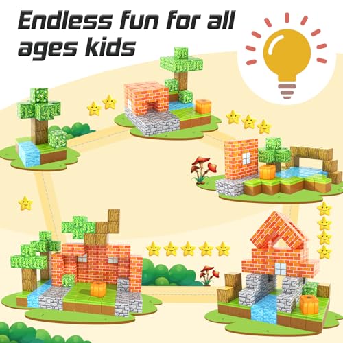 150PCS Magnetic Blocks-Build Mine Magnet World Pumpkin Edition Kids Building Outdoor Toys for 3 4 5 6 7 Years Old Boys Girls, Magnetic STEM Toddler Construction Toys for Halloween Birthday Gifts - Thumbnail 6