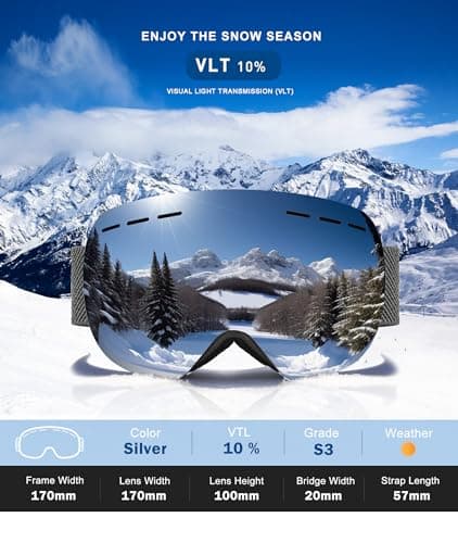 NSSIW Ski Goggles for Men Women Youth, OTG Snowboard Goggles Snow Goggles with Anti Fog and UV Protection Over Glasses 2 Pack - Thumbnail 3