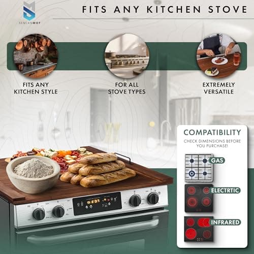 Stove Top Cover for Electric & Gas Stoves – Large Wooden Noodle Board & Cutting Board with Handles – Multi-Functional Decorative Tray for Kitchen Home Accessories 30"x21.5" - Thumbnail 5
