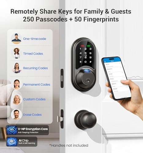 Veise RZ07 Fingerprint Smart Door Lock Deadbolt, App Control, Matte Black - Thumbnail 6