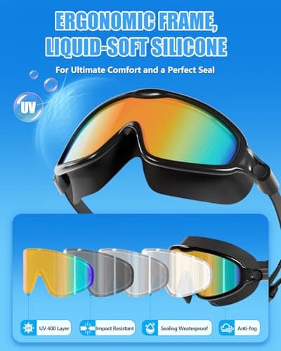 Aegend Swim Goggles for Adult Youth - 2 Pack Wide View Anti-Fog Anti-UV Swimming Goggles for Men & Women (Aqua & Bright Orange) - Thumbnail 3