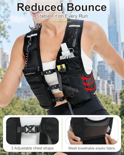 Running Vest with Touchscreen Phone Holder, 500ml/17oz Water Bottle Vest, Reflective Hydration Vest, 6 Pockets Zip Runners Vest – Lightweight, Adjustable, Breathable, Unisex - Thumbnail 6