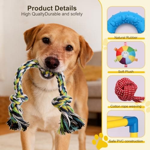 Autyomo 38" Extra Large Puppy Play Gym Jungle Gym with 14 Toys, Indoor Dog Activity Center with Adjustable Elastic Tug Straps, Spacious PVC Design for Small Dogs & Puppies 0-6 Months - Thumbnail 5