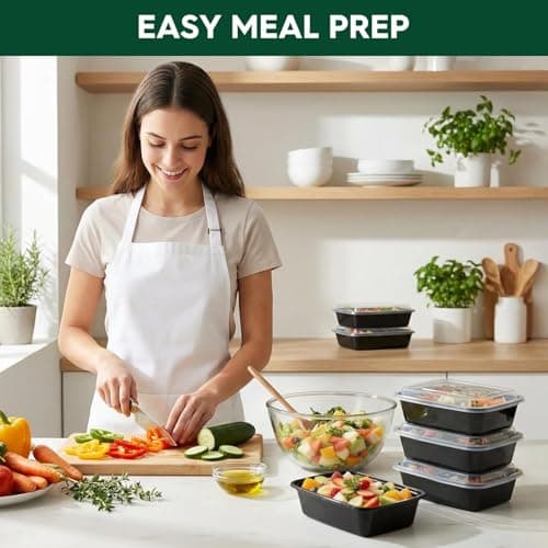 Glotoch 50 Pack (100-Piece) 32 oz 1 Compartment Meal Prep Containers with Lids, Plastic Food Storage Containers for Lunch, Microwave, Freezer, and Dishwasher Safe Take out Containers - Thumbnail 3