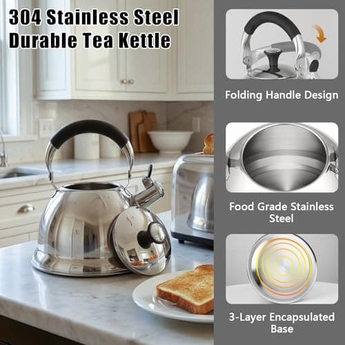 Tinlon Enamel Tea Kettle, 3.1QT Stainless Steel Whistling Stovetop Kettle - Thumbnail 3