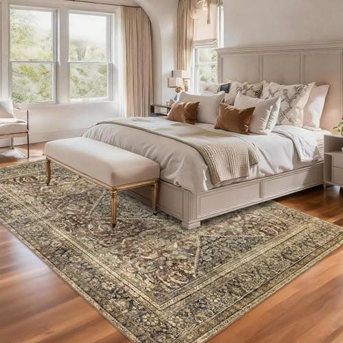 Ruicharm Washable 5x7 Area Rug: Vintage Brown Rugs for Living Room Bedroom Dining Room Office Indoor - Soft Non-Slip Large Carpet Home Decor - Oriental Dark Brown - Thumbnail 4