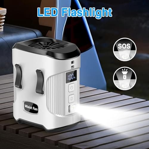 Sunoony Waist Fan Clip on Shirt Belt Body Wearable Hand-Free Rechargeable Battery Powered Fan with 3 Speed & Flashlight Cooling Portable Neck Fan for Outdoor Travel - Thumbnail 5