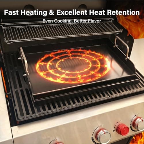 BLUES GRILL PARTS 17" x 13" Nano-Ceramic Nonstick Cast Iron Griddle - Universal Flat Top with Grease Groove, Reinforced Ridges & High Sidewalls, Cooking Skillet Pan for Gas/Charcoal Grills & Stove Top - Thumbnail 5