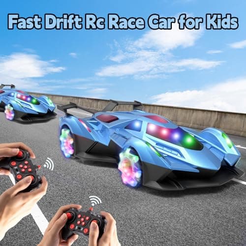 SASBSC Lamb Remote Control Car for Boys 4-7 8-12 Drift Rc Cars with 360° Rotation, Spray, Music & Lights 1:12 Rechargeable Rc Car Toys 10-12km/h Sport Race Toy Cars Gifts for Kids (Blue) - Thumbnail 3
