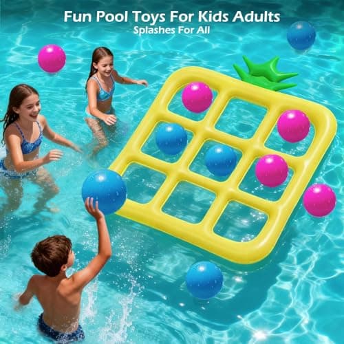 Jasonwell Tic-Tac-Toe Pool Toys Games - Giant Floating Tic Tac Toe Game Float with 10 Balls Pineapple Pool Game Party Toy Floats Yard Field Day Games Outdoor Beach Toys for Adults Teens Kids (Yellow) - Thumbnail 2