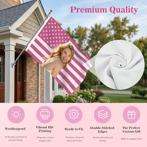 Custom Flag 3x5 ft Personalized with Photo and Text, Personalized Tapestry for Room Wall Decor, Customized American Flag Banner for USA 250th Anniversary & Class of 2026, Pride Feminist Soccer Fan Flags. (pink) - Thumbnail 5