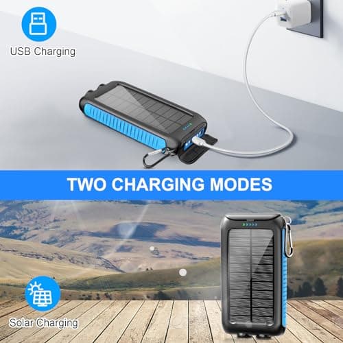 Kepswin Solar Power Bank 49800mAh Portable Solar Phone Charger with LED Flashlight/15W Fast Charge USB C Waterproof External Backup Battery Pack for All Cell Phones & Electronic Devices - Thumbnail 4