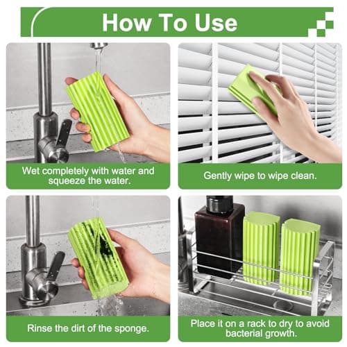 Jeymei 4-Pack Damp Clean Duster Sponge, Sponge Cleaning Brush, Duster for Cleaning Blinds, Glass, Baseboards, Vents, Railings, Mirrors, Window Track Grooves and Faucets Green Non-Scratch Sponges - Thumbnail 3