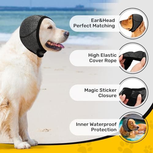 Dog Ear Muffs Noise Protection, Wraps Cover for Dogs Bath Grooming, Adjustable Dog Calming Hoodie Hematoma Anxiety Firework Thunder, Waterproof Dogs Shower Cap Drying Swimming Bathing (LG) - Thumbnail 2