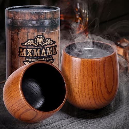 Charred Oak Whiskey Glasses Set of 2, 10oz Handcrafted Wooden Tumblers – Shatterproof Bourbon Glass Pair, Gift Set for Fathers, Dad, Him, Husband | Birthday & Retirement Gifts for Men from Son, Wife - Image 1