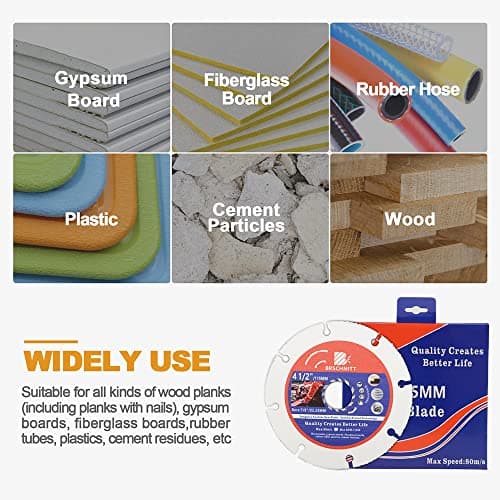 Carbide Multi Wheel,BRSCHNITT 2pcs 4-1/2 Inch (115mm) with Arbor 7/8" Tungsten Carbide Cut Off Wheel for Wood,Laminate,Gypsum Board,Plastic for Angle Grinder Cutting Disc - Thumbnail 5