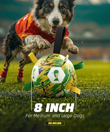 HETOO Dog Soccer Ball with Straps, World Cup Dog Toys, 8 inch Large Dog Herding Ball, Outdoor Indoor Water Pool Play Pet Birthday Gift for Medium Large Dogs - Thumbnail 6