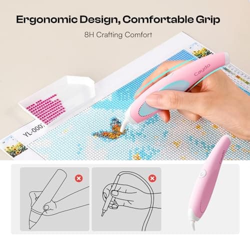 Caydo Cordless Electric Diamond Painting Pen, E-Painter for Diamond Painting - Diamond Art Pen with Vacuum Technology, Ergonomic Design & Storage Tray – No Wax, Patented (Pink) - Thumbnail 4