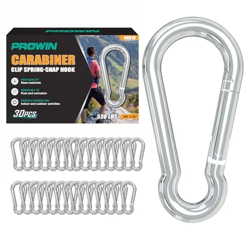Prowin 30PCS M6 Heavy Duty Spring Snap Hook Carabiners, 2.36" Galvanized Steel Clips, 530LBS Capacity, Quick Link for Backpack, Hammocks, Camping, Hiking, Swing, Keychain, Outdoor Activities - Image 1