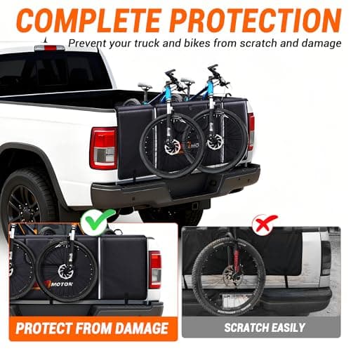 MNJ MOTOR Tailgate Bike Pad, Widen Size Pickup Truck Tailgate Carry 5 Mountain Bikes Protection Pad with Fixture Straps Reflective Strips Tool Pockets and Rear Camera Opening - Thumbnail 2